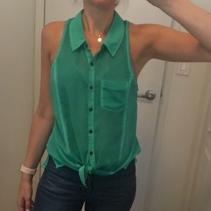 Free People Green button down blouse